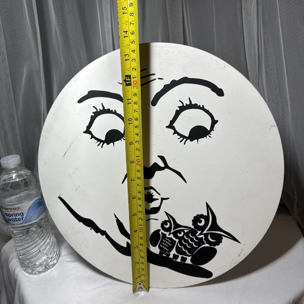 13.5" Retro Anthropomorphic Wood Moon Man Owls Halloween Sign Wall Window Decor - Picture 10 of 10
